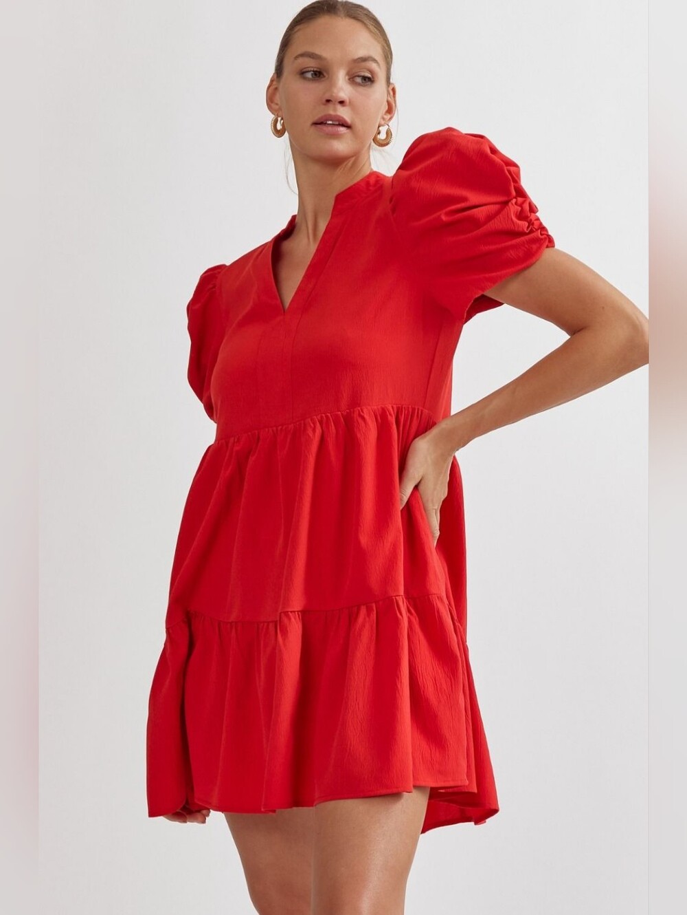 ENTRO puff Sleeve Mini Dress